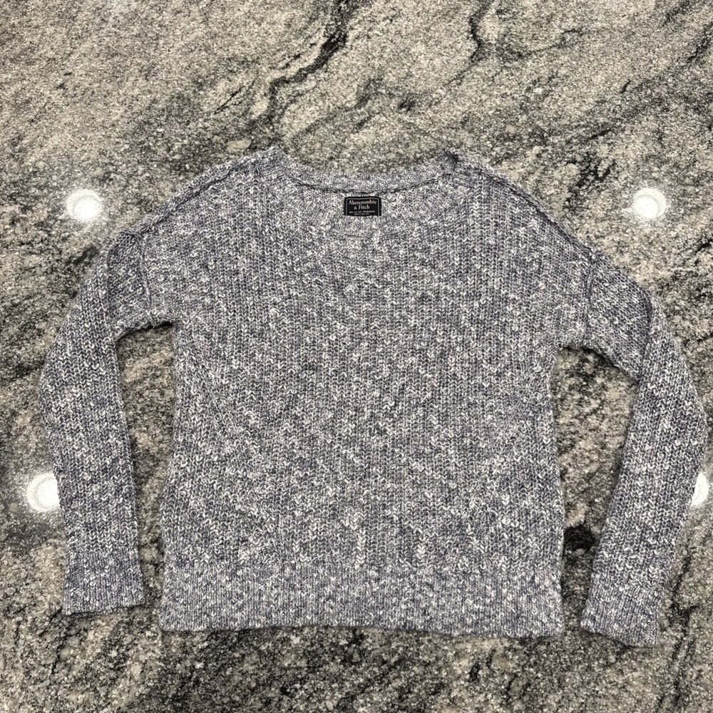 Abercrombie Fitch Womens Small Knit Gray White Sweater Round Neck Slit Sides #66